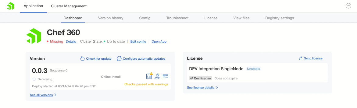 Chef 360 Platform administrative console dashboard.