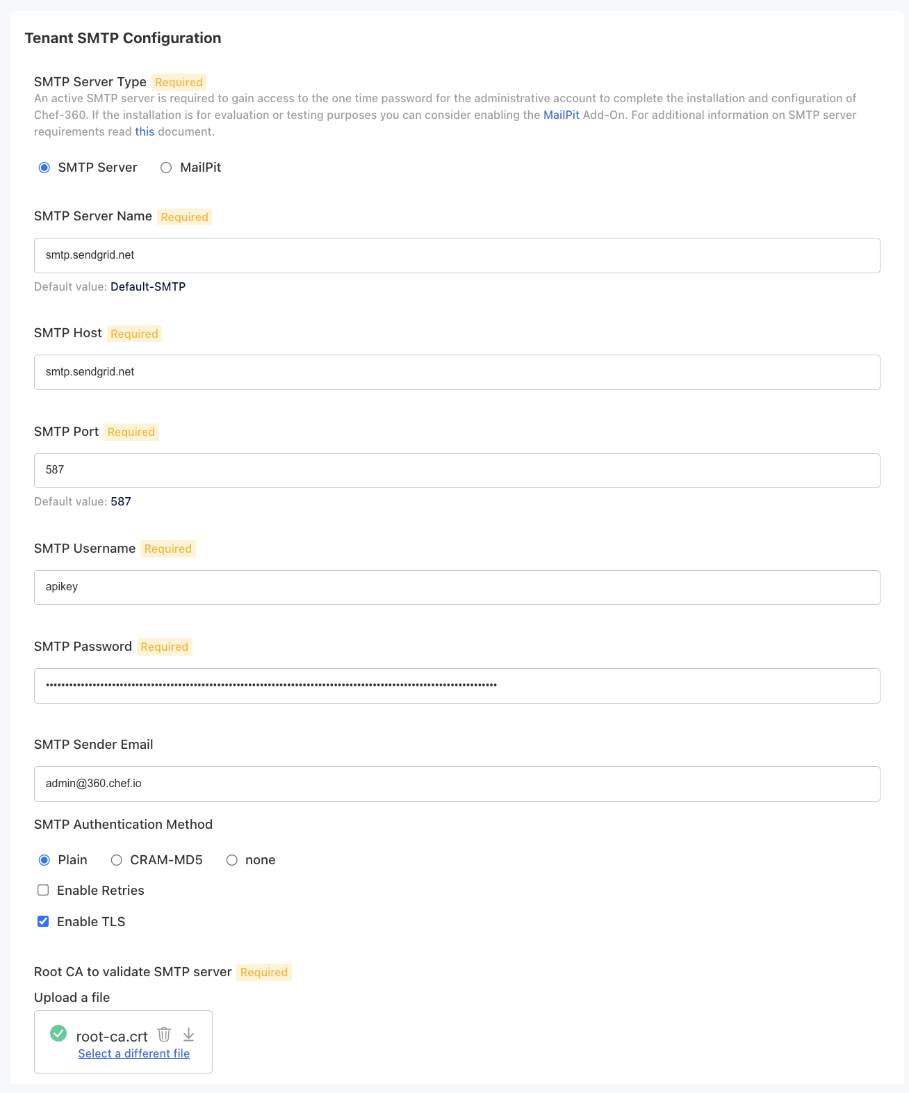 SMTP configuration parameters