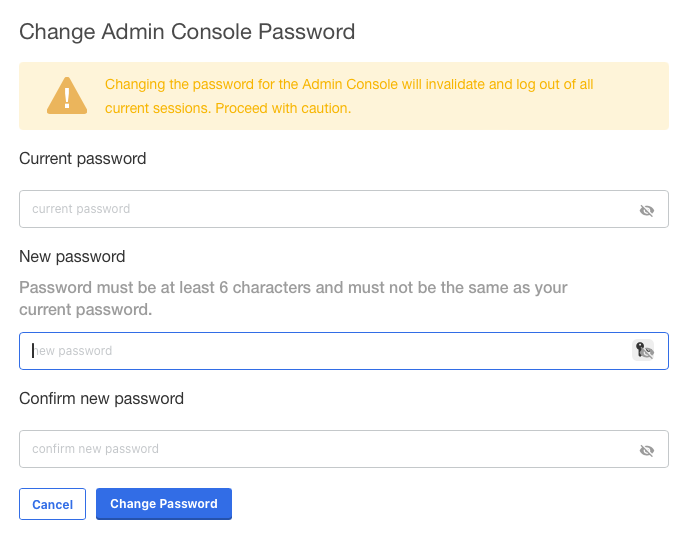 Dialog showing fields to replace your password.